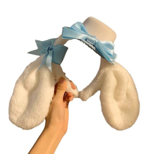 FUXIU Kopfschmuck mit Hut und Schleife, Ohrform, niedlicher Plüsch-Kopfschmuck für Mädchen, Karneval, Party, Cosplay, Fotografie, Stirnband von FUXIU
