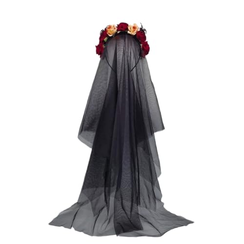 FUXIU Lustiges Rosen-Stirnband Geisterbraut Schleier Braut Cosplay Kostüm Kopfbedeckung Haarschmuck Halloween Kostüm von FUXIU
