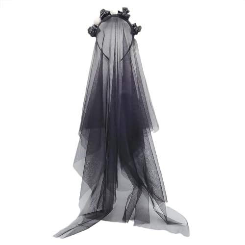 FUXIU Lustiges Rosen-Stirnband Geisterbraut Schleier Braut Cosplay Kostüm Kopfbedeckung Haarschmuck Halloween Kostüm von FUXIU