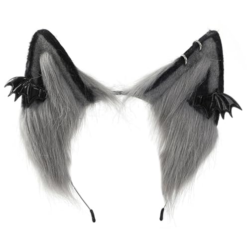 FUXIU Punk Style Anime Hairhoop Plüsch Wolf Ohren Stirnband Cosplay Kostüm Halloween Party Kopfschmuck Frauen ComicShow Kopfbedeckung von FUXIU