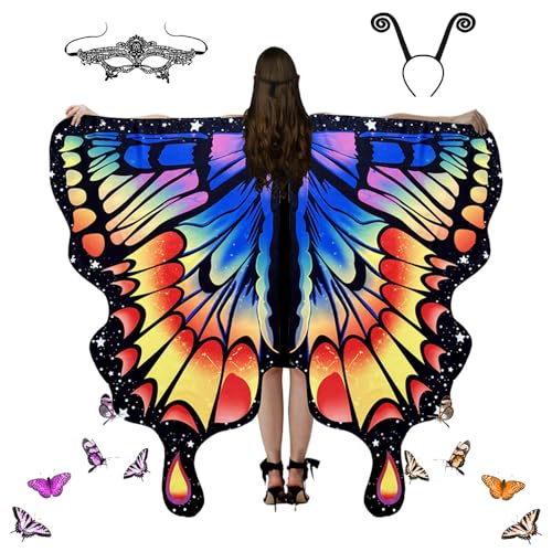 Schmetterling Umhang Damen, Schmetterling Kostüm Damen, Schmetterlingsflügel Erwachsene, Faschingskostüme Damen, Erwachsene Fee Kostüm für Fasching Party Cosplay (A-1) von FUXNGZI