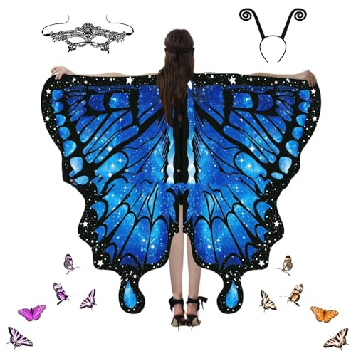 Schmetterling Umhang Damen, Schmetterling Kostüm Damen, Schmetterlingsflügel Erwachsene, Faschingskostüme Damen, Erwachsene Fee Kostüm für Fasching Party Cosplay (A-12) von FUXNGZI