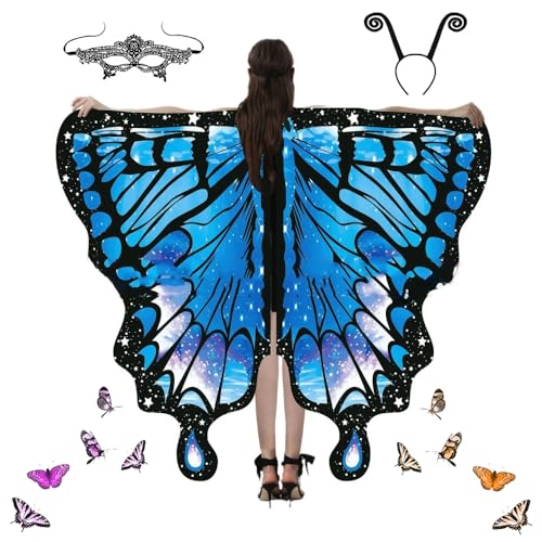 Schmetterling Umhang Damen, Schmetterling Kostüm Damen, Schmetterlingsflügel Erwachsene, Faschingskostüme Damen, Erwachsene Fee Kostüm für Fasching Party Cosplay (A-13) von FUXNGZI