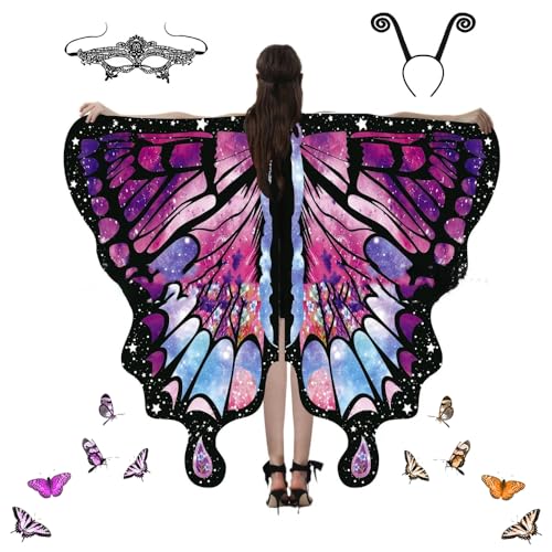 Schmetterling Umhang Damen, Schmetterling Kostüm Damen, Schmetterlingsflügel Erwachsene, Faschingskostüme Damen, Erwachsene Fee Kostüm für Fasching Party Cosplay (A-14) von FUXNGZI