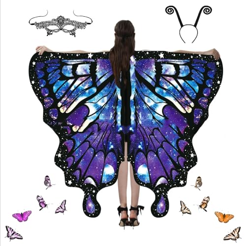 Schmetterling Umhang Damen, Schmetterling Kostüm Damen, Schmetterlingsflügel Erwachsene, Faschingskostüme Damen, Erwachsene Fee Kostüm für Fasching Party Cosplay (A-15) von FUXNGZI