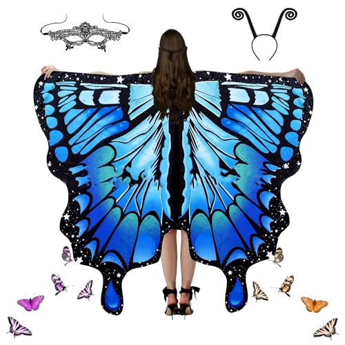 Schmetterling Umhang Damen, Schmetterling Kostüm Damen, Schmetterlingsflügel Erwachsene, Faschingskostüme Damen, Erwachsene Fee Kostüm für Fasching Party Cosplay (A-2) von FUXNGZI