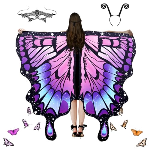 Schmetterling Umhang Damen, Schmetterling Kostüm Damen, Schmetterlingsflügel Erwachsene, Faschingskostüme Damen, Erwachsene Fee Kostüm für Fasching Party Cosplay (A-3) von FUXNGZI