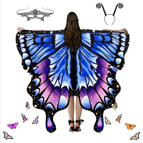 Schmetterling Umhang Damen, Schmetterling Kostüm Damen, Schmetterlingsflügel Erwachsene, Faschingskostüme Damen, Erwachsene Fee Kostüm für Fasching Party Cosplay (A-5) von FUXNGZI