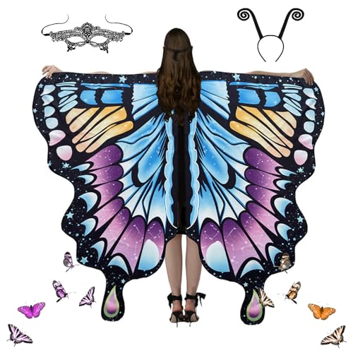 Schmetterling Umhang Damen, Schmetterling Kostüm Damen, Schmetterlingsflügel Erwachsene, Faschingskostüme Damen, Erwachsene Fee Kostüm für Fasching Party Cosplay (A-6) von FUXNGZI