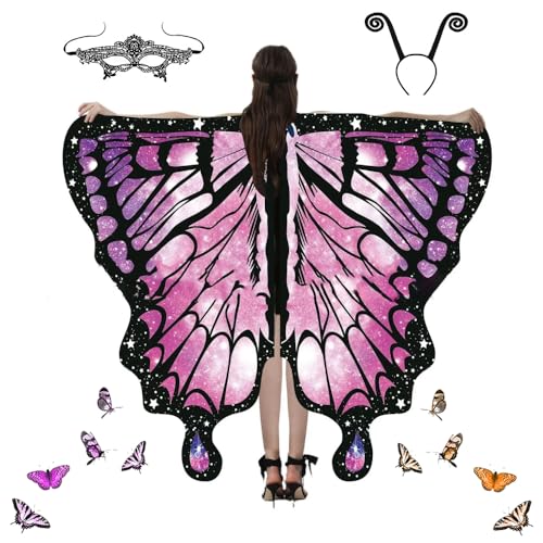 Schmetterling Umhang Damen, Schmetterling Kostüm Damen, Schmetterlingsflügel Erwachsene, Faschingskostüme Damen, Erwachsene Fee Kostüm für Fasching Party Cosplay (A-8) von FUXNGZI