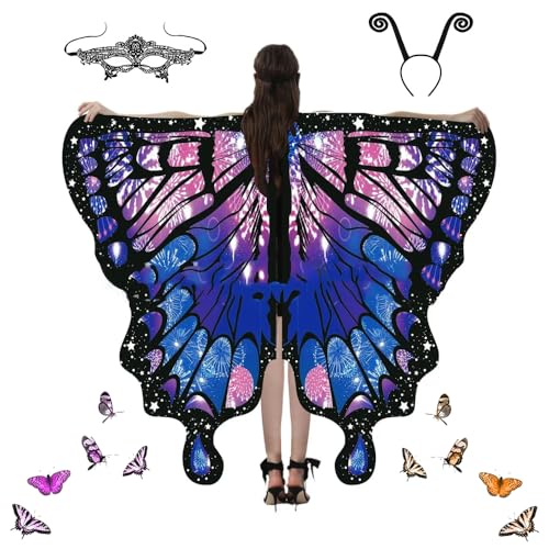 Schmetterling Umhang Damen, Schmetterling Kostüm Damen, Schmetterlingsflügel Erwachsene, Faschingskostüme Damen, Erwachsene Fee Kostüm für Fasching Party Cosplay (A-9) von FUXNGZI