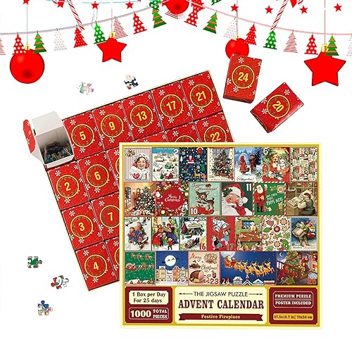 FUZYXIH 2023 Weihnachts Adventskalender Puzzle Dekorationen 24-Tage Countdown 1000-teiliges Puzzle Für Riesenkalender Taschenkalender Weihnachts Advents Puzzle von FUZYXIH
