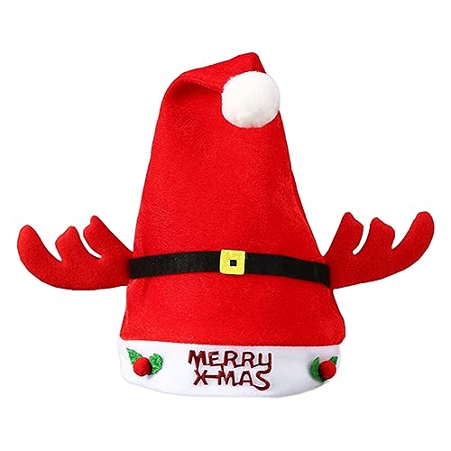 FUZYXIH Weihnachtsmütze mit Mistelzweiggeweih, festliche Dekoration, weißer Rand, für Weihnachtsfeiern, Verkleidungen, Cosplay, Weihnachtsmützen für Erwachsene von FUZYXIH