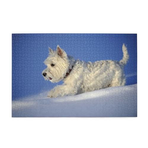 Puzzles, Puzzles für Erwachsene, anspruchsvolles Puzzle, 1000 Teile, Bilderpuzzle aus Holz, Westie Winter West Highland White Terrier Hunde Puzzles, Puzzles für Erwachsene, anspruchsvolles Puzzle, 1000 Teile, Bilderpuzzle aus Holz, Westie Winter West Highland White Terrier Hunde von FUkker