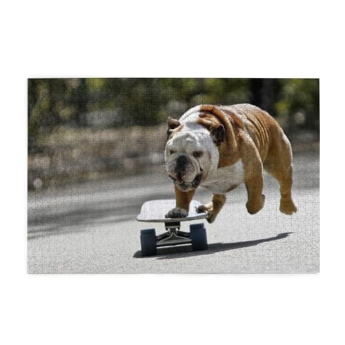 Puzzles, Puzzles für Erwachsene, anspruchsvolles Puzzle, 1000 Teile, Bilderpuzzle aus Holz, englische Bulldoggen, Bokeh-Skateboard, Haustiere, Englisch Puzzles, Puzzles für Erwachsene, anspruchsvolles Puzzle, 1000 Teile, Bilderpuzzle aus Holz, englische Bulldoggen, Bokeh-Skateboard, Haustiere, Englisch von FUkker