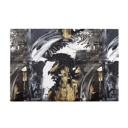 Puzzles, Puzzles für Erwachsene, herausforderndes Puzzle, 1000 Teile, Bilderpuzzle aus Holz, abstraktes Schwarz und Weiß mit Goldener Acrylmalerei Puzzles, Puzzles für Erwachsene, herausforderndes Puzzle, 1000 Teile, Bilderpuzzle aus Holz, abstraktes Schwarz und Weiß mit Goldener Acrylmalerei von FUkker