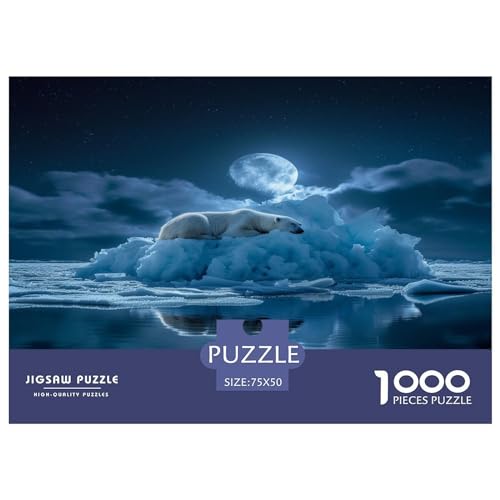 1000 Teile Eisbär schlafendes Puzzle für Erwachsene und Kinder, kreatives rechteckiges Puzzle, Holzpuzzle, lustiges Lernspielzeug, 1000 Teile (75 x 50 cm) von FUmoney