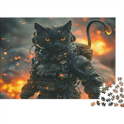 1000 Teile Soldat Schwarze Katze Puzzle Erwachsene Kinder Kreatives Rechteckpuzzle Holzpuzzle Lustiges Lernspielzeug 1000 Teile (75x50cm) von FUmoney