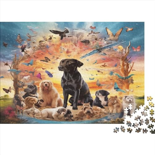 1000 Teile Tierhund-Puzzle für Erwachsene und Kinder, kreatives rechteckiges Puzzle, Holzpuzzle, lustiges Lernspielzeug, 1000 Teile (75 x 50 cm) von FUmoney