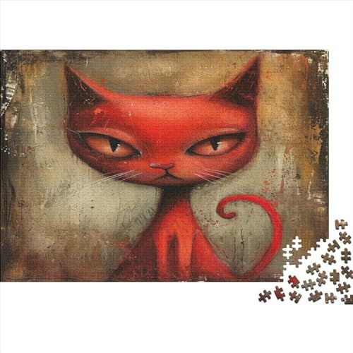 1000 Teile kreative Puzzles, rote Katze, rechteckiges Puzzle, Lernspielzeug, Geschenk für Kinder und Erwachsene, 1000 Teile (75 x 50 cm) von FUmoney