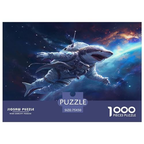 1000 Teile kreatives Puzzle, Astronautenhai-Puzzle, rechteckiges Puzzle, Lernspielzeug, Geschenk für Kinder und Erwachsene, 1000 Teile (75 x 50 cm) von FUmoney