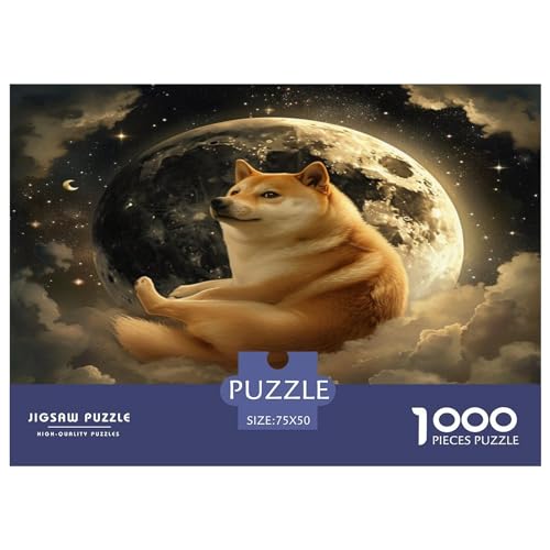 1000-teilige Puzzles für Erwachsene, Shiba Inu Moon-Puzzles für Erwachsene und Kinder, Puzzles mit 1000 Teilen, Spielspielzeug für Erwachsene, Familienpuzzles, Geschenk, 1000 Stück (75 x 50 cm) von FUmoney