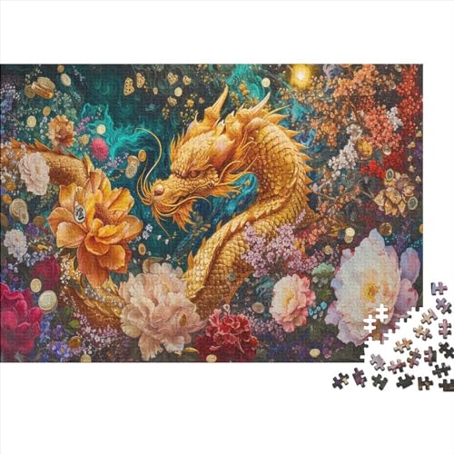 1000-teiliges Holzpuzzle, chinesischer Drache, Heimwanddekoration, Lernspielzeug, Geschenk für Familienspiel, 1000 Stück (75 x 50 cm) von FUmoney