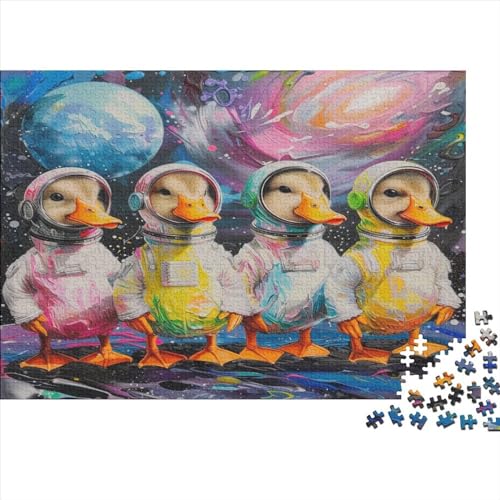 1000-teiliges Holzpuzzle, künstlerisches Astronauten-Enten-Puzzle, kreatives rechteckiges Puzzle, Geschenk für Familienspiel, Freunde, 1000 Stück (75 x 50 cm) von FUmoney