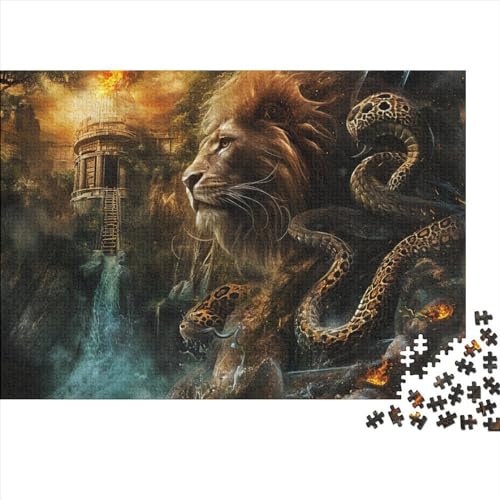 1000-teiliges Holzpuzzle „Snake_Caves_Lions“, kreatives rechteckiges Puzzle, Geschenk für Familienspiel, Freunde, 1000 Stück (75 x 50 cm) von FUmoney