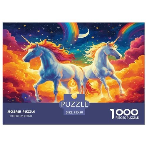 1000-teiliges Holzpuzzle Regenbogen-Einhörner-Puzzle, Heimwanddekoration, Lernspielzeug, Geschenk für Familienspiel, 1000 Stück (75 x 50 cm) von FUmoney