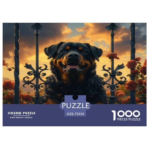 1000-teiliges Puzzle für Erwachsene, Rottweiler-Bewachungspuzzle, 1000-teiliges Holzbrett-Puzzle – Entspannungspuzzlespiele, Denksport-Puzzle, 1000 Teile (75 x 50 cm) von FUmoney