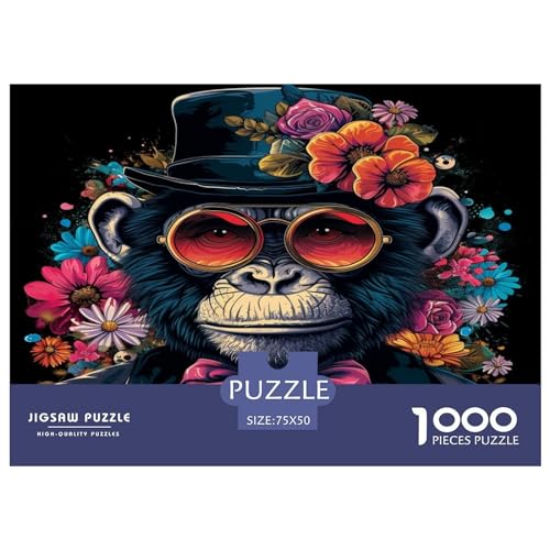 1000-teiliges rechteckiges Puzzle für Erwachsene, Tierkunst, AFFE, kreative Puzzle-Herausforderung, Spielzeugpuzzle für Erwachsene und Kinder, 1000 Teile (75 x 50 cm) von FUmoney