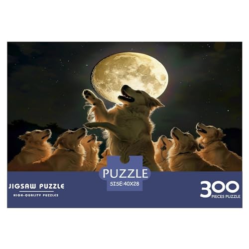 300-teiliges Puzzle für Erwachsene, Labrador-Mond-Puzzle, kreatives rechteckiges Holzpuzzle, Geschenk für Freunde und Familie, 300 Teile (40 x 28 cm) von FUmoney