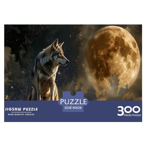 300-teiliges Puzzle für Erwachsene, Wolf-Mond-Puzzle, Holzpuzzle für Erwachsene, Familienunterhaltungsspielzeug, 300 Stück (40 x 28 cm) von FUmoney