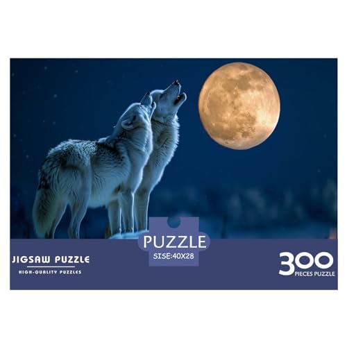 300-teiliges Puzzle für Erwachsene, Wolf heulendes Puzzle, 300-teiliges Holzbrett-Puzzle – Entspannungs-Puzzlespiele – Denksport-Puzzle 300 Teile (40 x 28 cm) von FUmoney