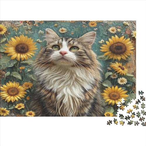 500-teiliges Puzzle für Erwachsene, Katzen-Blumen-Puzzle, 500-teiliges Holzbrett-Puzzle – Entspannungs-Puzzlespiele, Denksport-Puzzle, 500 Teile (52 x 38 cm) von FUmoney