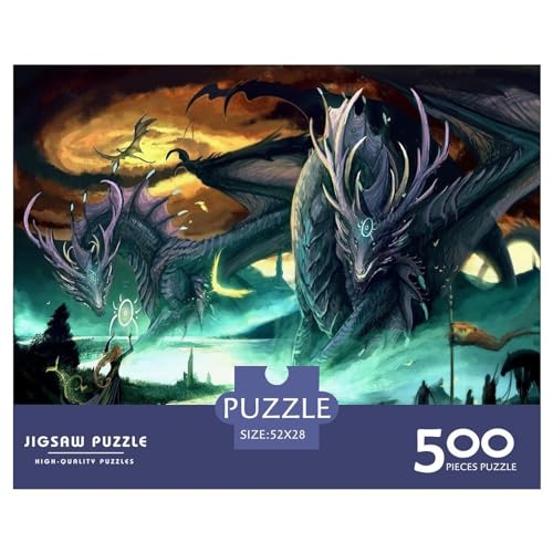 500-teiliges Puzzle für Erwachsene, Kunst-Drachen-Puzzle, 500-teiliges Holzbrett-Puzzle, Entspannungs-Puzzlespiele, Denksport-Puzzle, 500 Teile (52 x 38 cm) von FUmoney