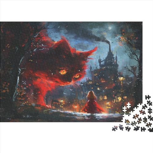 500-teiliges Puzzle für Erwachsene, böse rote Katze, 500-teiliges Holzbrett-Puzzle – Entspannungs-Puzzlespiele – Denksport-Puzzle 500 Teile (52 x 38 cm) von FUmoney