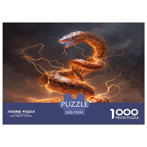 Art Animal Snake Holzpuzzle mit 1000 Teilen für Erwachsene, kreatives rechteckiges Puzzle, Gehirnübung, Herausforderungsspiel, Geschenk für Kinder, 1000 Teile (75 x 50 cm) von FUmoney