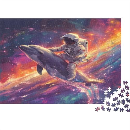 Astronauten-Delfin-Holzpuzzle für Erwachsene, 1000-teiliges Puzzle, rechteckiges Puzzle, Geschenke für Erwachsene und Kinder, Heimdekoration und Familienspiel, 1000 Teile (75 x 50 cm) von FUmoney