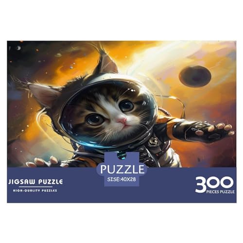 Katzen-Astronauten-Puzzle, 300 Teile, kreatives rechteckiges großes Familienpuzzlespiel, Kunstwerk für Erwachsene und Teenager, 300 Teile (40 x 28 cm) von FUmoney