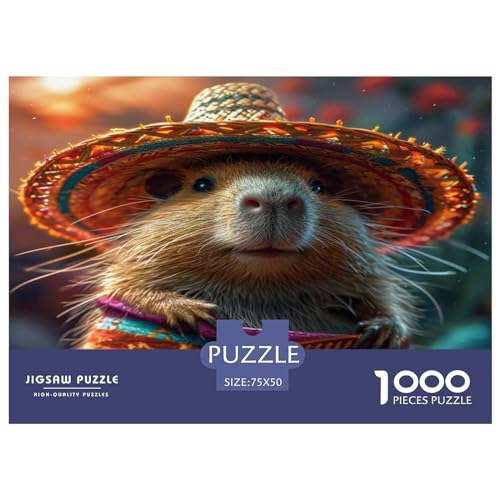 Kreative rechteckige Puzzles für Erwachsene, 1000-teiliges Tier-Wasserschwein-Holzpuzzle, praktisches Spiel, Familiendekoration, 1000 Stück (75 x 50 cm) von FUmoney