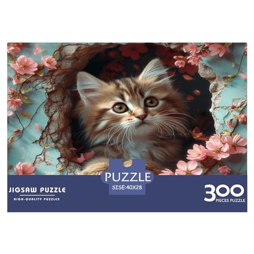 Kreative rechteckige Puzzles für Erwachsene, 300 Teile, Tierkatze, Holzpuzzle, praktisches Spiel, Familiendekoration, 300 Stück (40 x 28 cm) von FUmoney