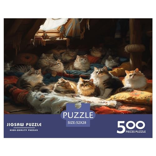 Many_Cats 500-teiliges Puzzle für Erwachsene, kreatives rechteckiges Puzzle, Holzpuzzle, Puzzle, Geschenk für Freunde, Familie, 500 Teile (52 x 38 cm) von FUmoney