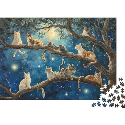 Ölgemälde-Katzenpuzzle für Erwachsene, 1000-teiliges Puzzle für Erwachsene, Holzpuzzle, lustiges Dekomprimierungsspiel, 1000 Teile (75 x 50 cm) von FUmoney
