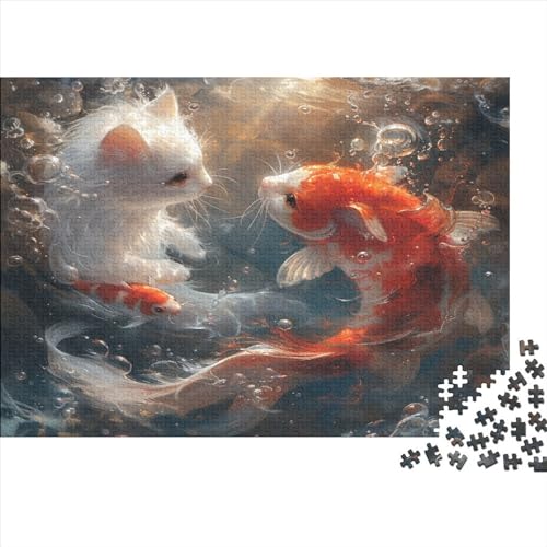 Puzzle Katze spielt mit Fischen, Puzzles für Erwachsene, 1000 Teile, Holzpuzzle, Wandkunst, Puzzlespiele, 1000 Teile (75 x 50 cm) von FUmoney