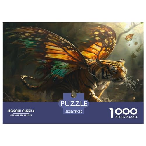 Puzzle für Erwachsene, 1000 Teile, Schmetterlings-Tiger-Puzzle, kreatives rechteckiges Puzzle, Dekomprimierungsspiel, 1000 Teile (75 x 50 cm) von FUmoney