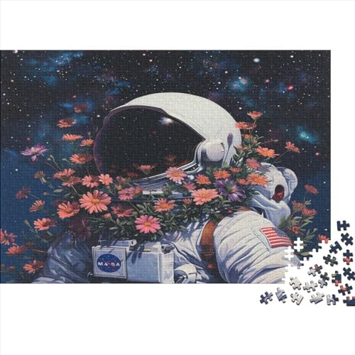 Puzzles 1000 Teile für Erwachsene, Astronauten-Blumenpuzzle für Erwachsene, Holzbrettpuzzles, Familiendekoration, 1000 Teile (75 x 50 cm) von FUmoney