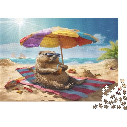 Puzzles 1000 Teile für Erwachsene | Sommer-Strand-Capybara-Rätsel | 1000 Teile Puzzle Lernspiele Heimdekoration Puzzle 1000 Teile (75x50cm) von FUmoney