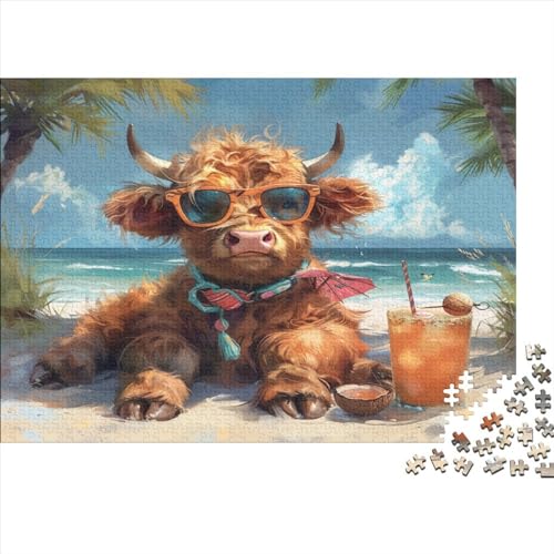 Puzzles 1000 Teile für Erwachsene | Sommer-Strand-Kuh-Rätsel | 1000 Teile Puzzle Lernspiele Heimdekoration Puzzle 1000 Teile (75x50cm) von FUmoney